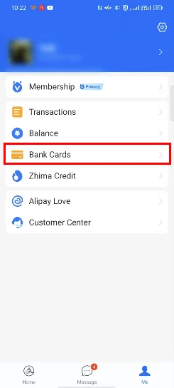 Meページ →「Bank Cards」をタップ
